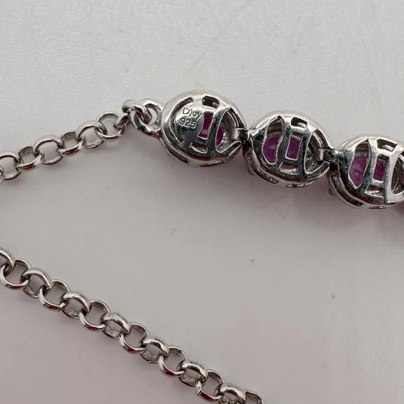 925 sterling silver and pink sapphire bracelet; TESTED - Picture 7 of 8